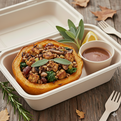 #4 Stuffed Acorn Squash with Mushrooms, Sage, and Greens - Tempeh (Vegan)